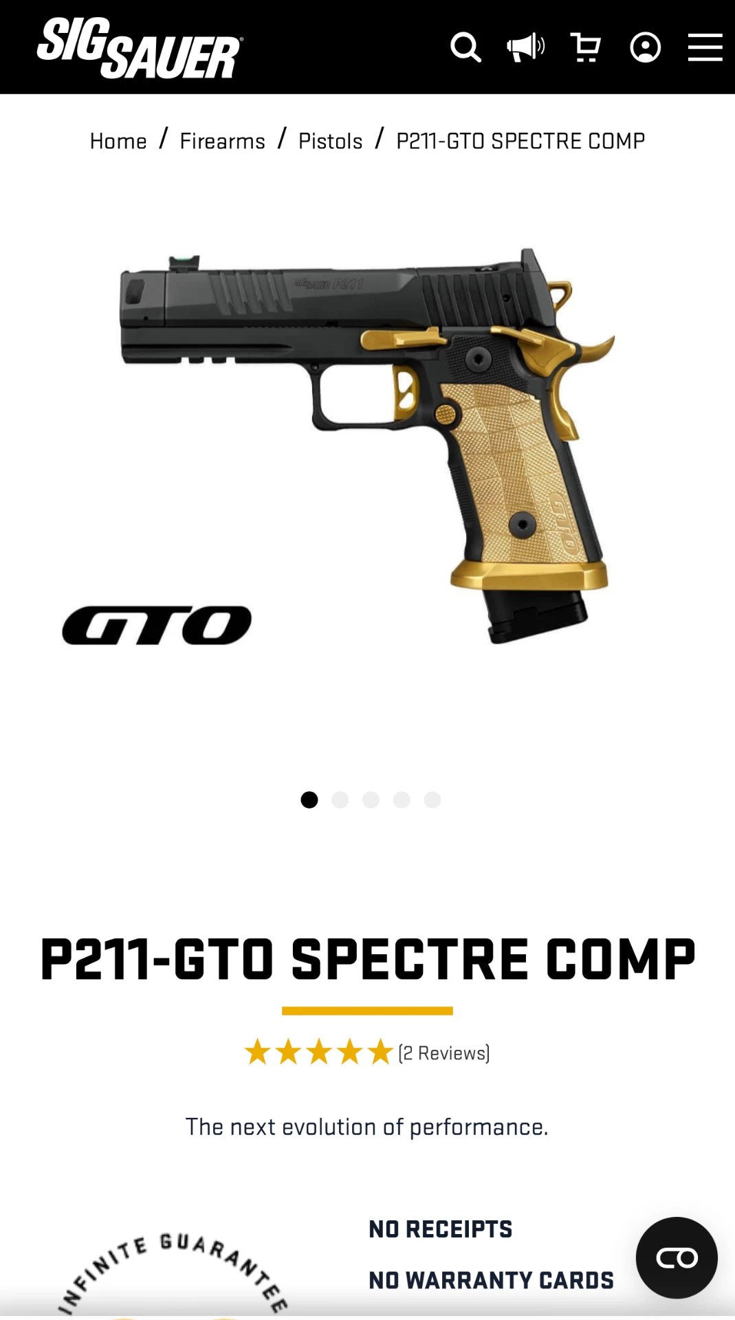 SIG P211 GTO Spectre Comp pistol in black and gold